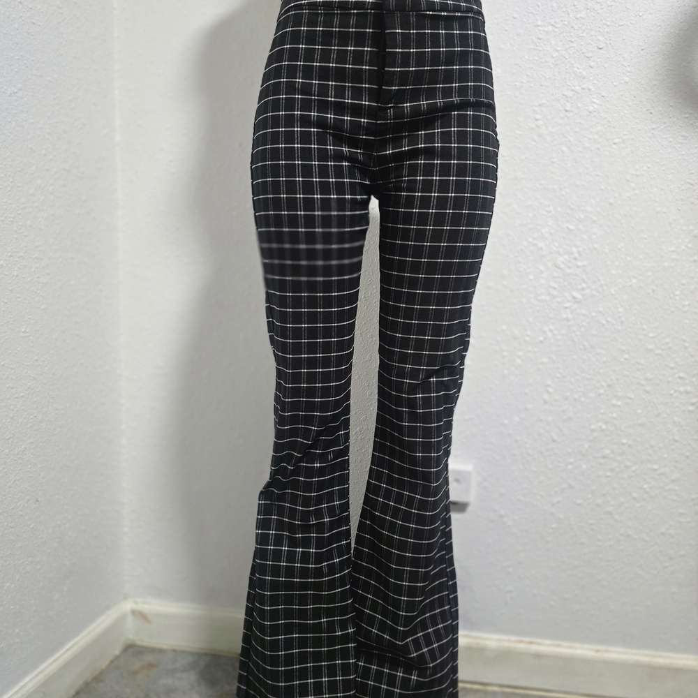 Shinestar Plaid Flare Pants in Black and White - Picture 2 of 5